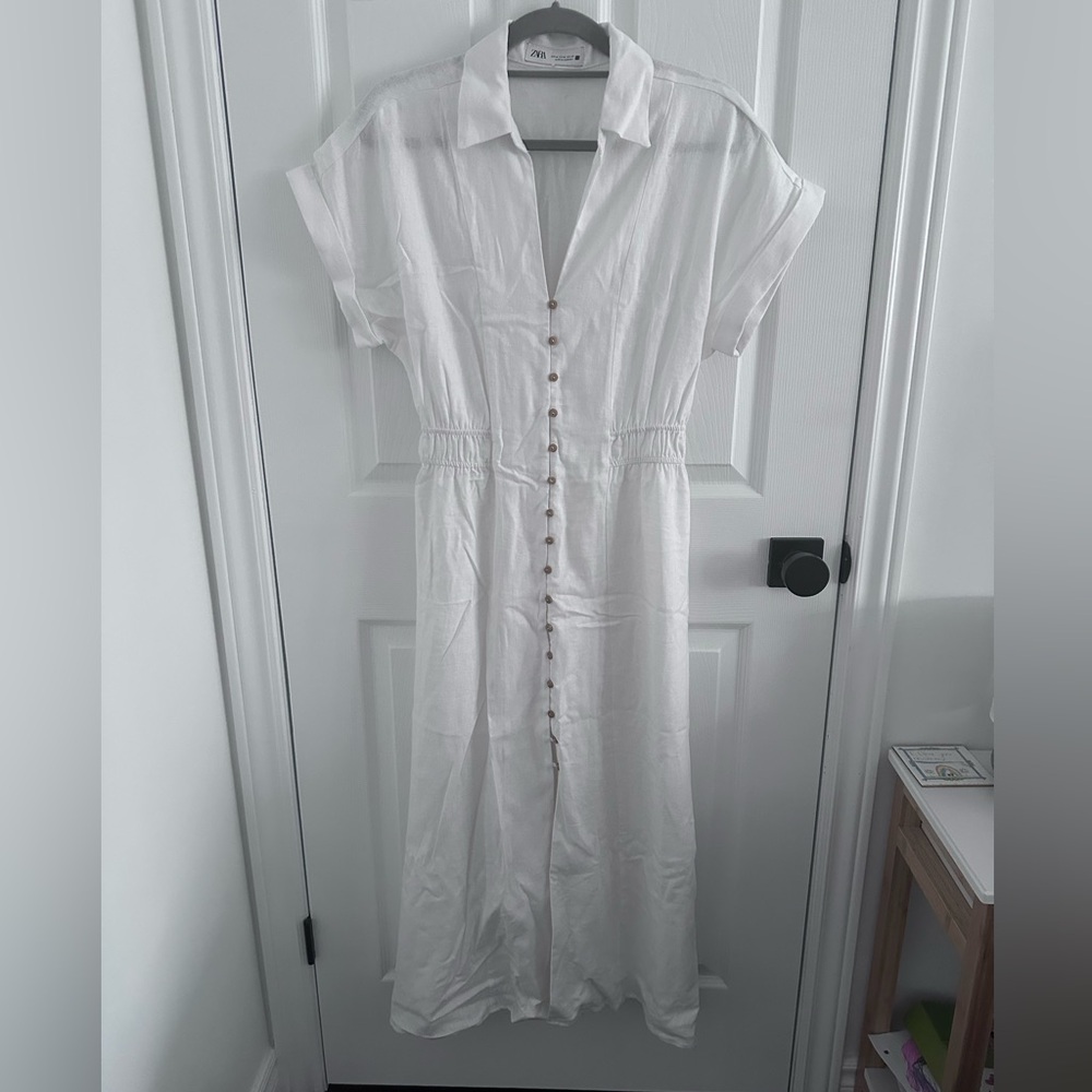 Zara White Maxi Dress with Button Detail